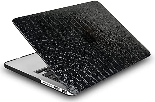 KECC е Съвместим с MacBook Pro 13 инча, Калъф A2338 M1 A2289 A2251 Touch Bar Италиански кожена твърд корпус + Капак на клавиатурата + Ръкав + протектор на екрана (черна крокодилска кожа)