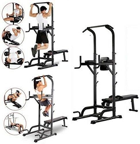 Guolarizi Power Tower with Bench Bar with Back Elbow Support Height Adjustable Dip Stand Station for Home Gym Strength Training Workout Equipment (Черен, 582)