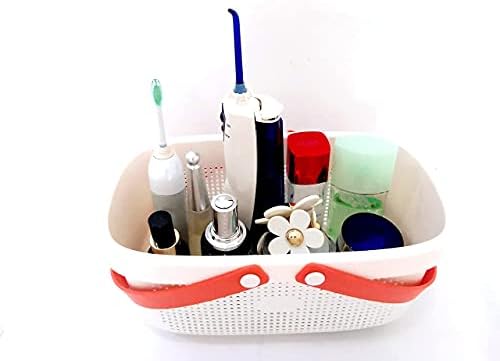 Caddy Organizer, Пластмасова Кошница за съхранение с дръжка за баня и кухня, Отлично подходящ за външна и вътрешна употреба (слонова кост/Мандарин)