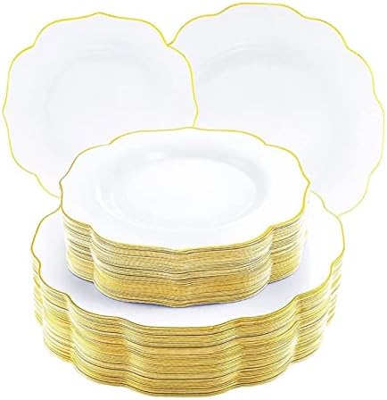 20PCS Прибори за Еднократна употреба Лепестковая Пластмасова чиния 7,5 см Десерт Чиния и 10,25-инчов С чиния