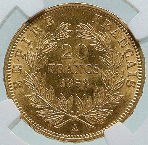 1858 FR 1858 A Император на ФРАНЦИЯ НАПОЛЕОН III Антично злато 2 20 франка MS 64 NGC