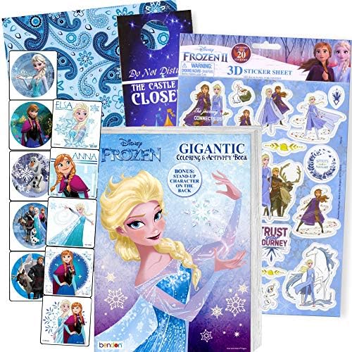 Дисни Frozen Coloring Book Set with Frozen Stickers - Пакет Includes Frozen 192 пг Coloring Book, Frozen Stickers, 3-D Подпухнали Stickers, Castle Door Hanger, in Gift Bag