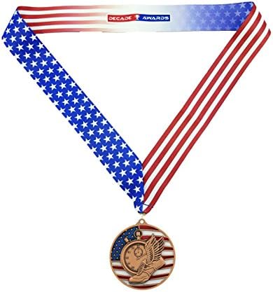 Decade Awards Track & Field Patriotic Medal – Gold, Silver, Bronze | Red, White, Blue Running Award | with