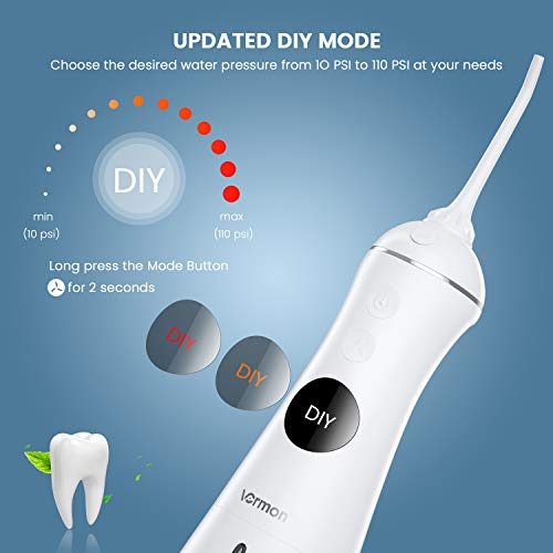 Безжична Водна Флоссер за Зъби с Налягане на Водата САМ, Vermon LED Teeth Cleaner Акумулаторна батерия за