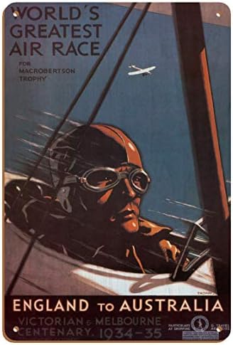 Англия - Австралия - World Air Race for The MacRobertson Trophy, Victorian & Melbourne Centenary - Vintage Travel Poster by Percy Trompf c.1934 - Master Art Print 9in x 12in
