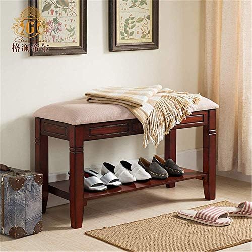 GUOCAO Shoes Rack Solid Wood Storage Shoe Bench Entryway Style Shoe Rack with Genuine Leather Accents Free Standing Shoe Racks (Color, Size : 80x35.5x50cm)