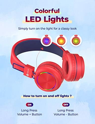 iClever BTH03 Детски Безжични Слушалки, Цветни Led Светлини Детски Слушалки с микрофон, 25 часа Възпроизвеждане