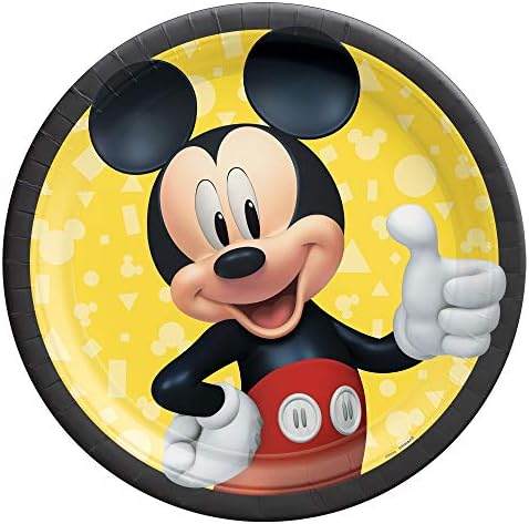PMF Products Mickey Mouse Party Доставки Комплект посуда за 16 гости - Включва 8 къдрава места за хранене чинии, 8 кръг от заведения за хранене чинии, 16 десертни чинии, 16 места за хра?