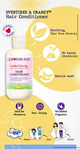 California Baby Overtired and Ексцентричен Hair Conditioner - Deep Conditioning & Soft Detangling Hair Care for Babies, Kids & Toddlers, Leave In & Rinse Out, 8.5 унции, 2 опаковки