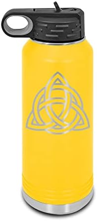 Triquetra Laser Graved Water Bottle Customizable Polar Camel Stainless Steel with Straw - paganism triangle Yellow 32 oz