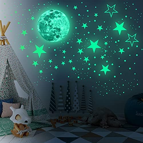 Glow in The Dark Wall Stickers Ocean Themed /Stars and Moon Wall Decor for Kids Birthday Party Bedroom Nursery