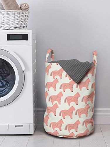Ambesonne Animal Laundry Bag, Кон с Цветни Барове или Нотки на Детска Тематична Снимка, Кошница-кошница с Дръжки на съвсем малък за пране, 13 x 19, Корал и сметана