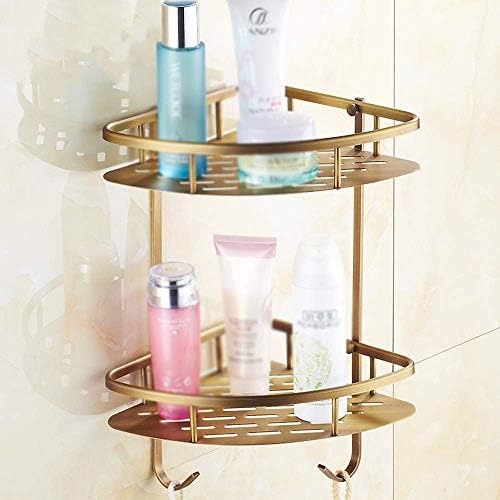 MQW Vintage 2 Tier Solid Brass Shower Bathroom Corner Срок Double Floating Shelving Wall Mounted Triangle Basket Shower Caddy Hanging Storage Rack Stand with 2 Куки