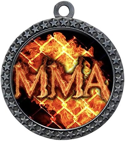 Експрес-Медали-от 1 до 50 Опаковки Flame MMA Silver Medal Trophy Награда Шията Лента STDD212-EMFCL806