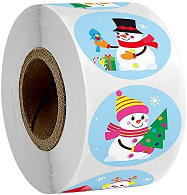 SHENPIN Весела Коледа Label Sticker Roll,Сладък Снежен човек Лосове Дядо Карикатура Пакет Уплътнения Етикети Коледа Точка Етикети за Поздравителни Картички, Подаръчни карти(A