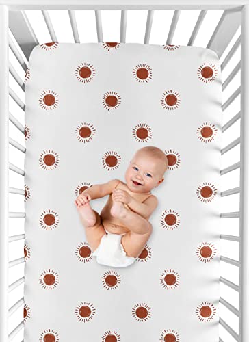 Sweet Jojo Designs White and Rust Boho Sun Boy or Girl Fitted Crib Sheet Baby or Toddler Bed Nursery - Orange Бохемска Небесната Sky Desert Sunshine Открито Nature Gender Neutral